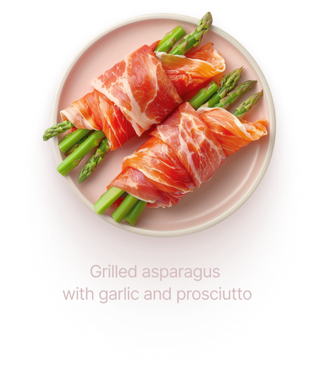 Grilled asparagus with garlic and prosciutto