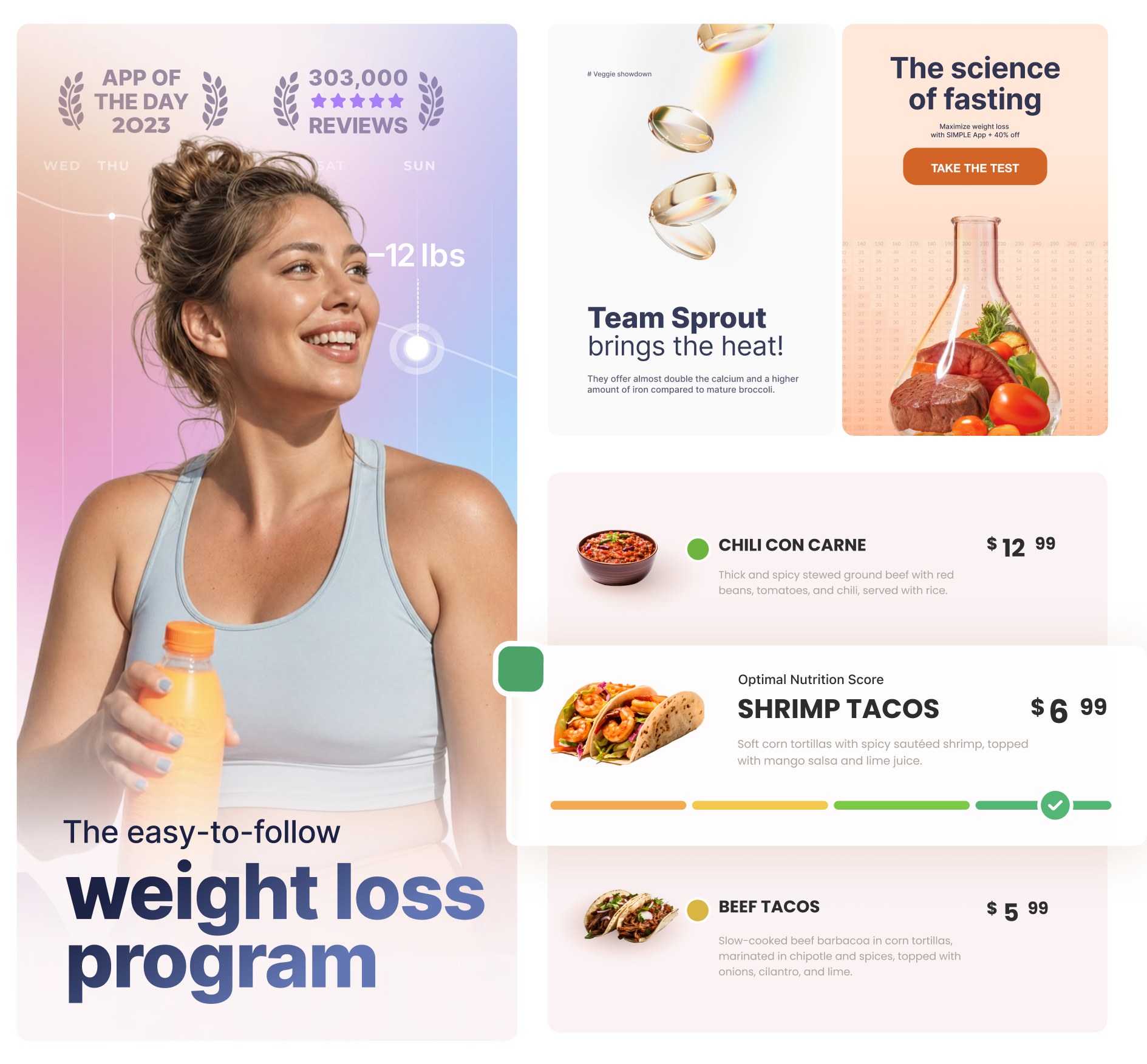 The easy-to-follow weight loss program — campaign visuals and nutrition score cards