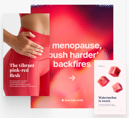 Instagram stories from the AI-driven content program: watermelon nutrition and menopause training advice